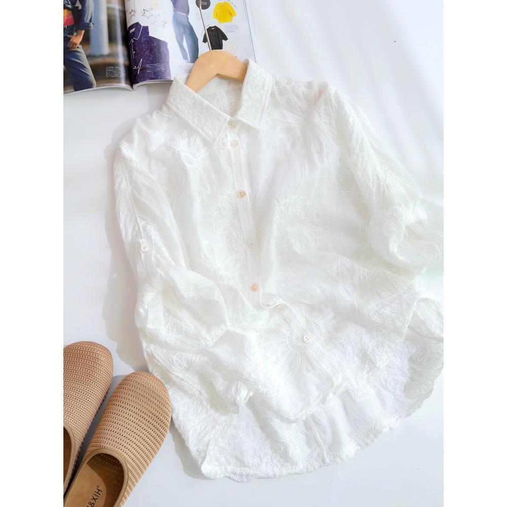 DIMANAF 2025 Women Spring Long Shirt Lace Blouse Loose Buttons Fashion Tops Tees White Tees New Blouse