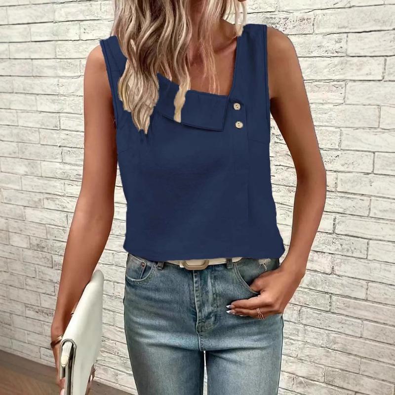 Summer new women's casual slope collar sleeveless regular pullover multi-color women's tops T-shirt