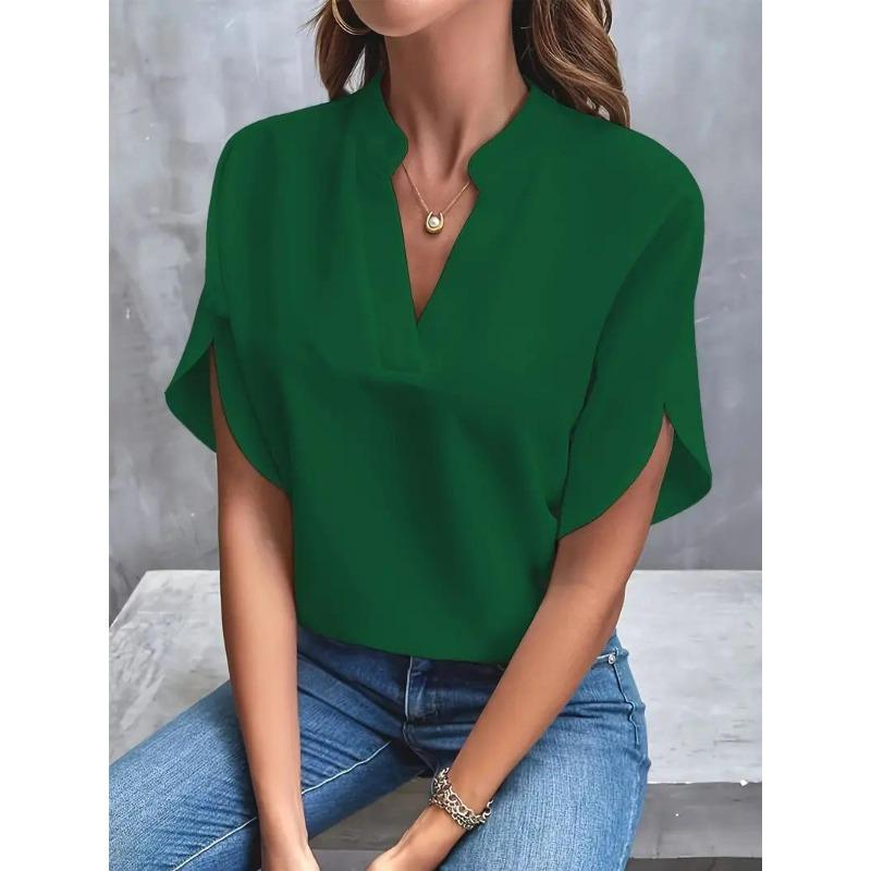 Women's V Neck Short Sleeve Loose Blouse Casual Summer Top