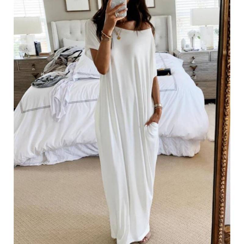 Robe Longue en Soie de Lait avec Motif Assemblé pour un Style Décontracté d'Été
