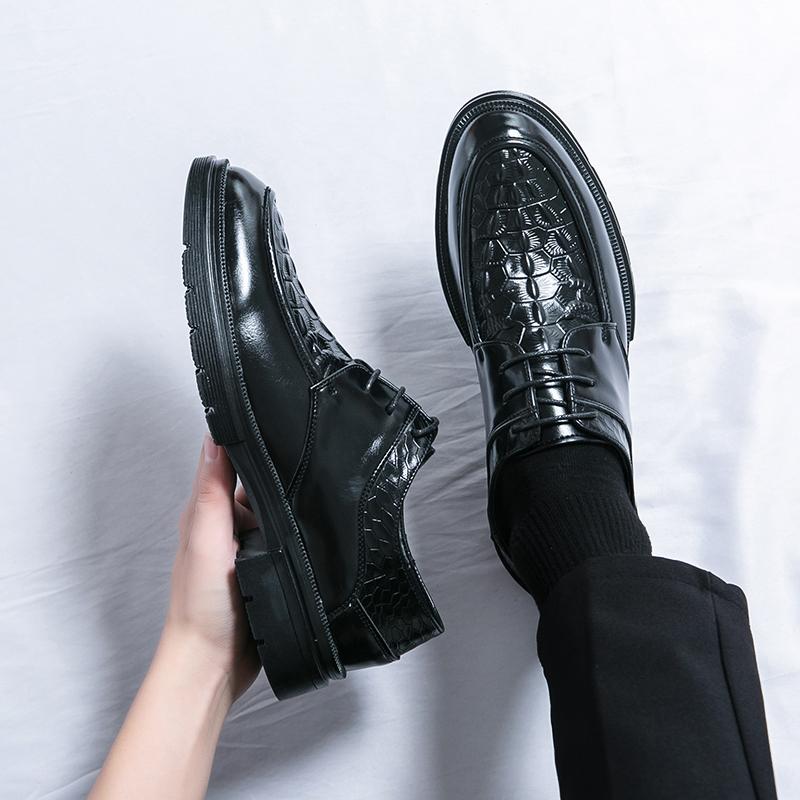 New Spring Fashion Crocodile Pattern Men's Leather Shoes Brand Comfortable Lace Up Business Dress Groom Wedding Wedding Shoes