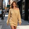 Women's Casual Off-Shoulder Long Sleeve Neck Knit Sweater Dress for Everyday Wear