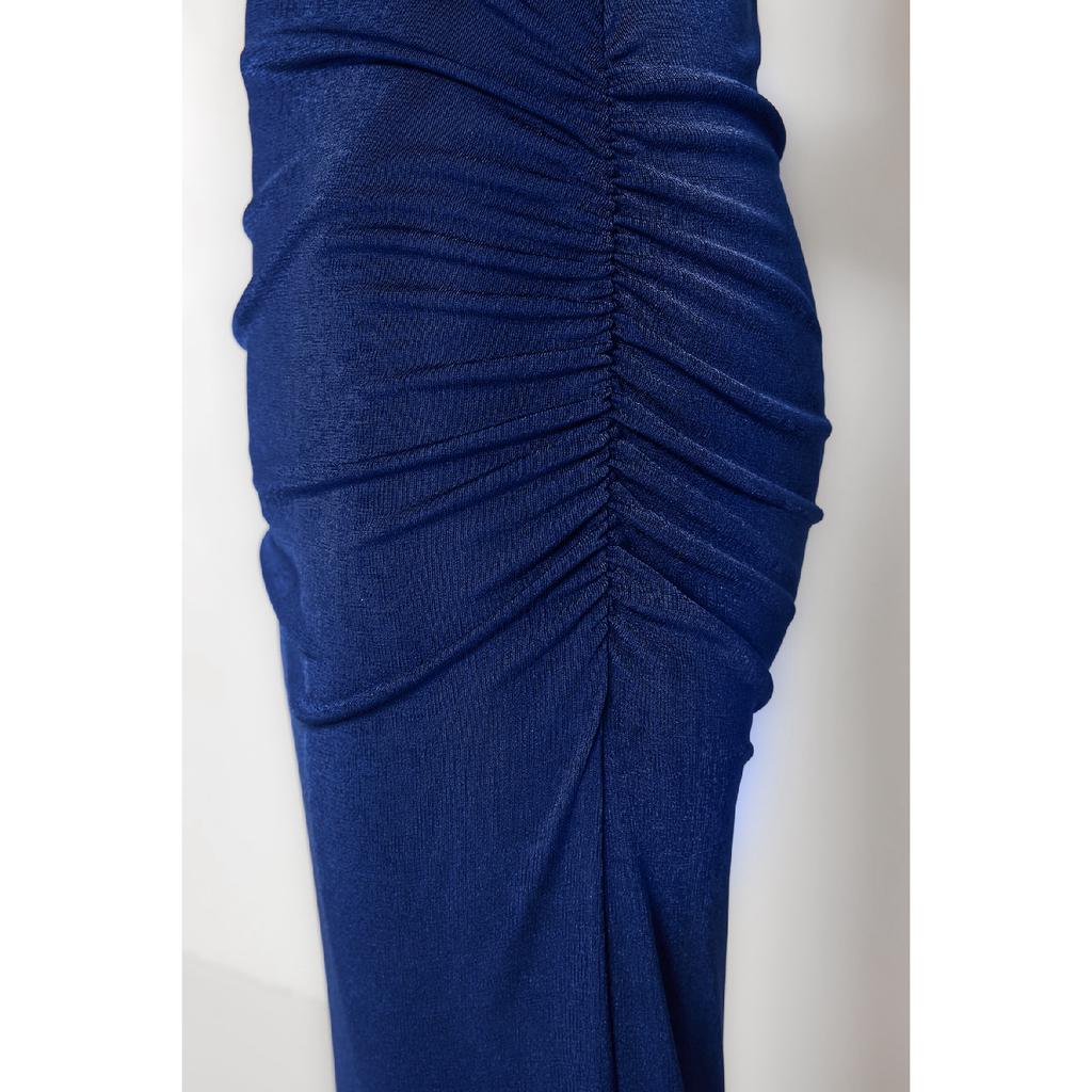 Navy Blue Premium Shiny Surface And Soft Textured Draped Maxi Knitted Skirt Twoaw24et00090