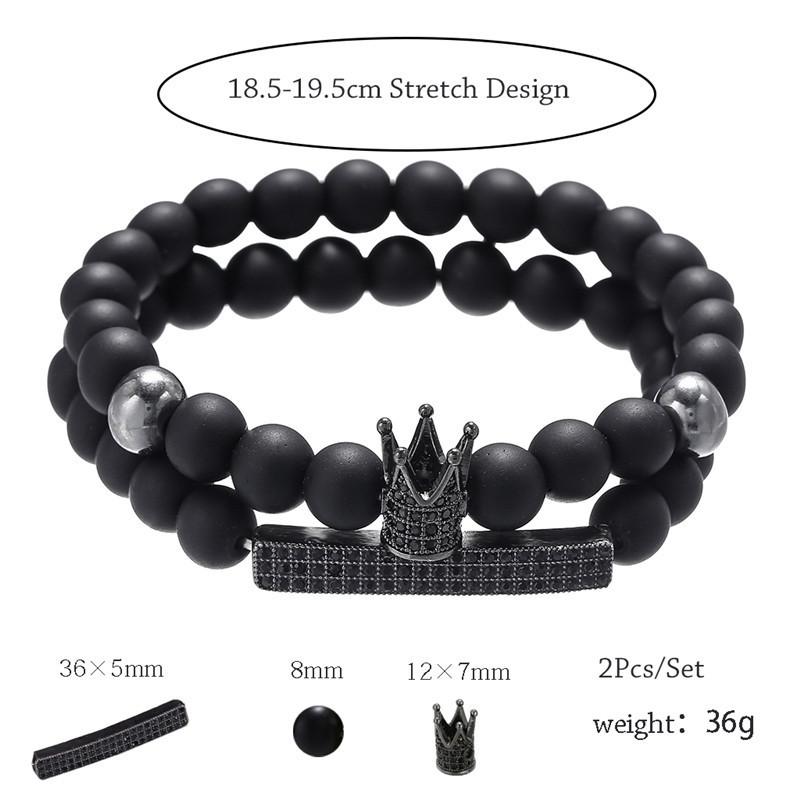 Hot-selling 8mm Black Matte Zircon Crown Long Stretch Set Bracelet Personalized Bracelet Men's Bracelet Accessories