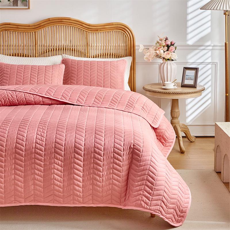 Custom Double-Sided Quilted Cotton Bedspread Set with Simple Solid Color and Pillowcases (3-Piece Set, 51x66) 173x230 (Pillowcase 51x66) 3-piece