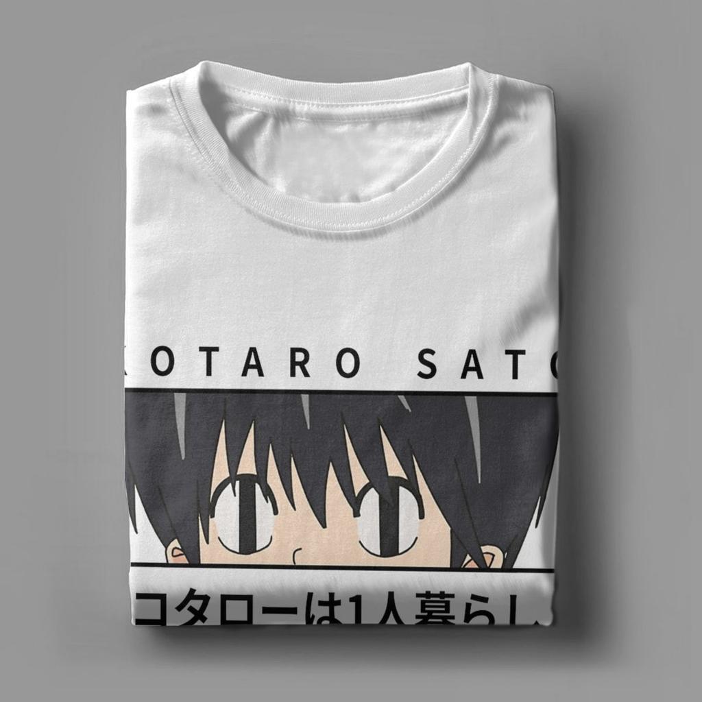 Kotaro Lives Alone T-Shirt Men Anime Vintage Pure Cotton Tee Shirt Round Collar Short Sleeve T Shirts Gift Idea Clothing