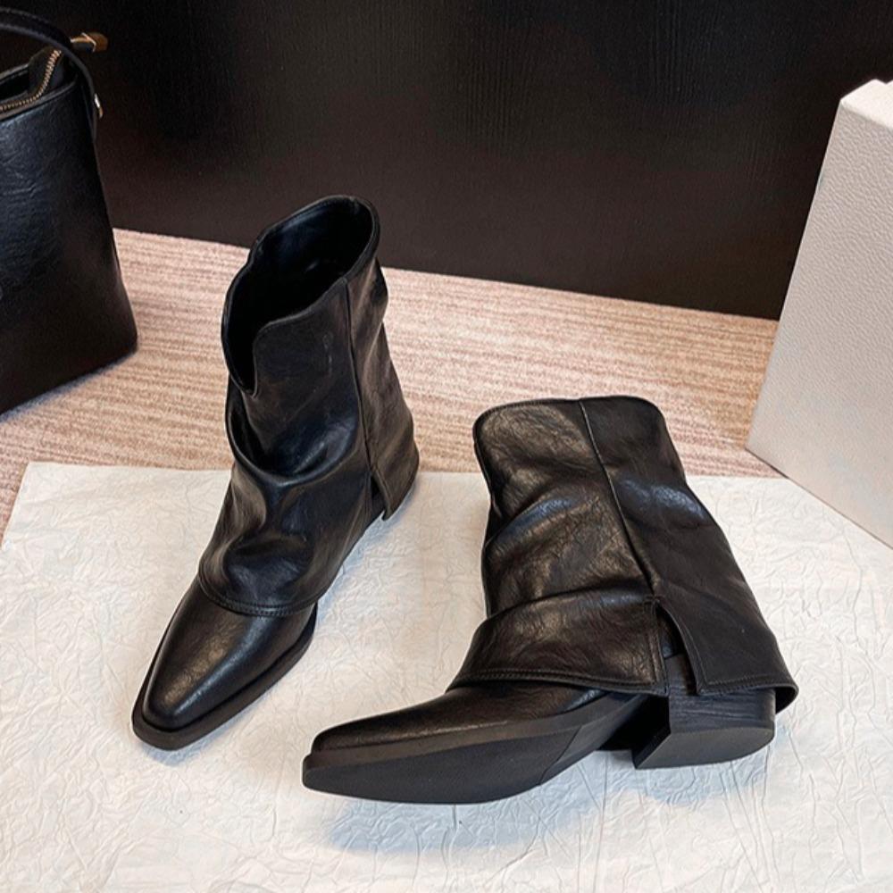 Women's Boots Retro Thick Heel French Pointed British Style Stacking Boot Autumn and Winter Trouser Boots Short Boots Womens