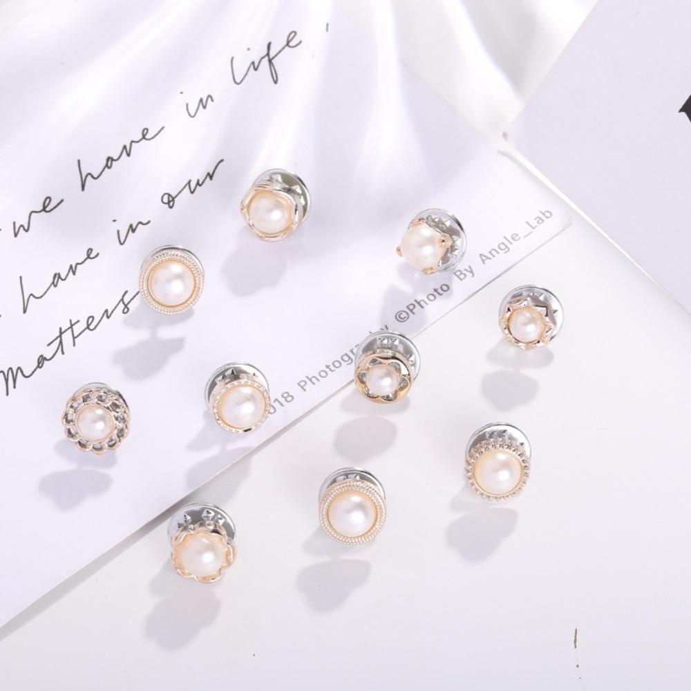 Anti Glare Pearl Rhinestone Button Brooches Fixed Clothing Clothes Decor Hot Sale Brooch  Women
