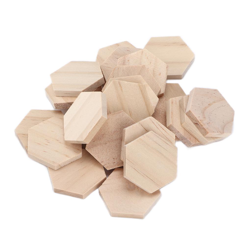 25Pcs Hex Wood Chips 38mm Blank Unfinished Wooden Cutouts Slices for DIY Decorations Crafts
