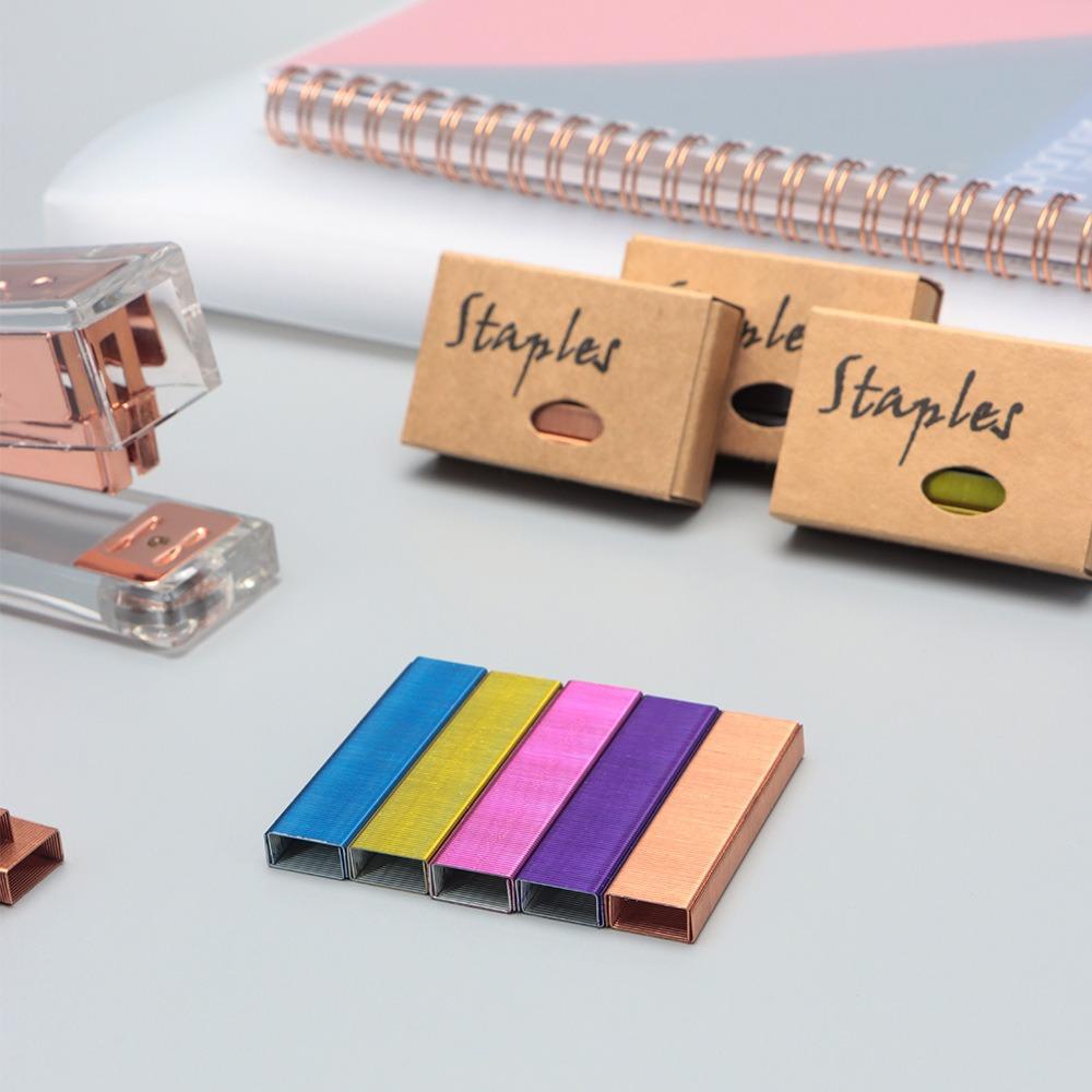 1000Pcs Staples Per Pack 1/4 Inch 26/6 Standard Staples 6 Colors Stapler Refills  Desktop Staplers
