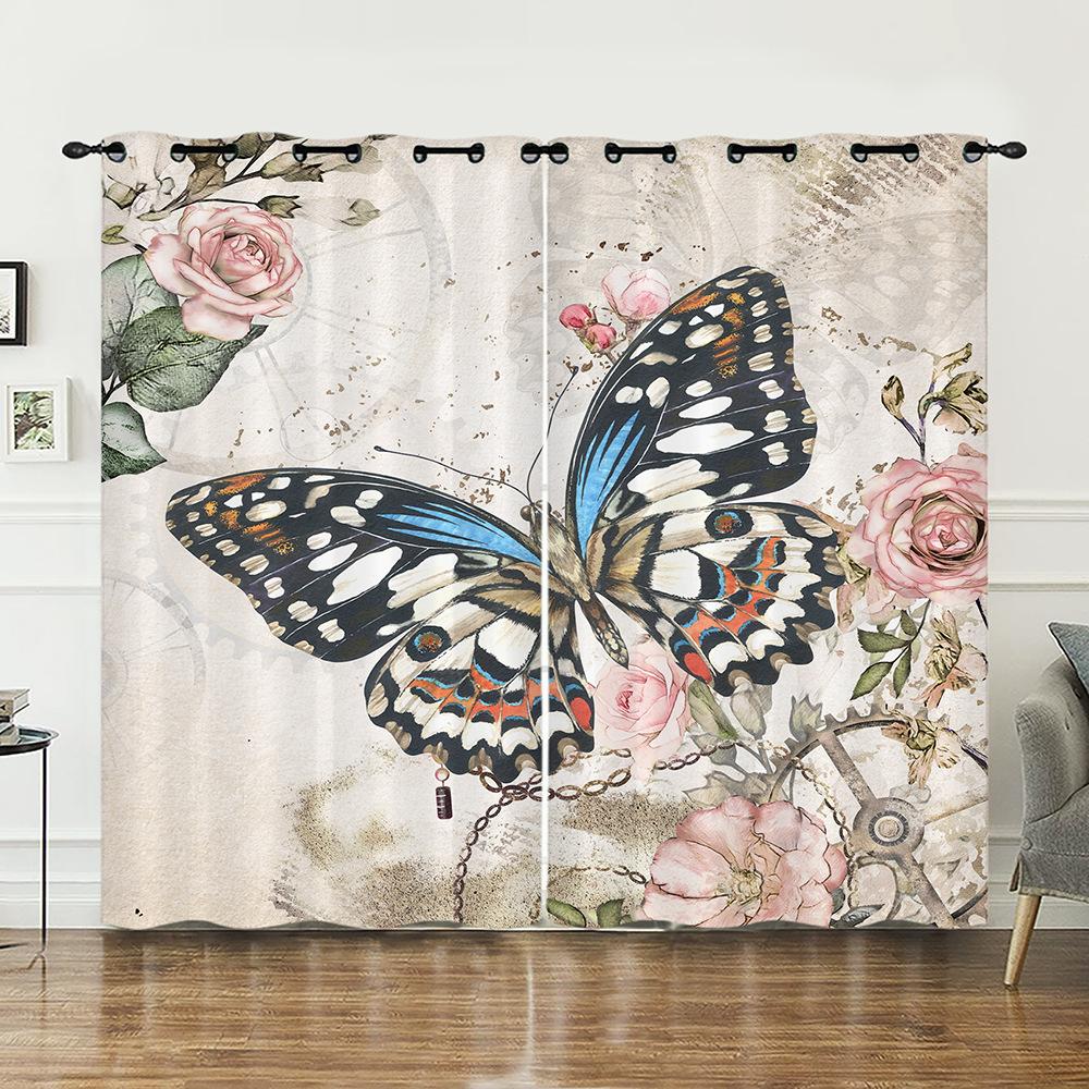 Curtain 3D Butterfly Series Sunshade European And American Digital Printing Curtain Blackout Free Punching