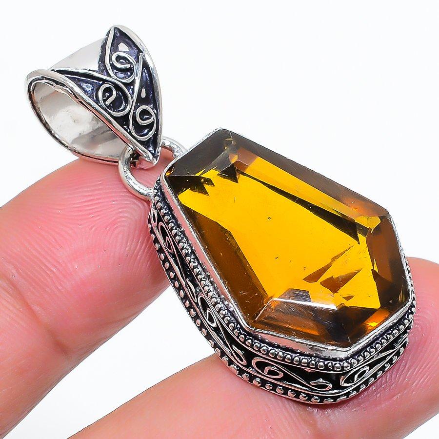 

Этническая ювелирная подвеска ручной работы с драгоценным камнем гробом и цитрином 1,77 дюйма VR-3098