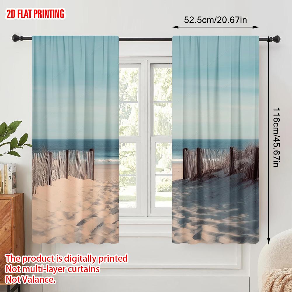 2pcs   Plane Printing Curtains Digital Printed Beach Versatile Durable Polyester (without Rod) Versatile All Use for Bedroom