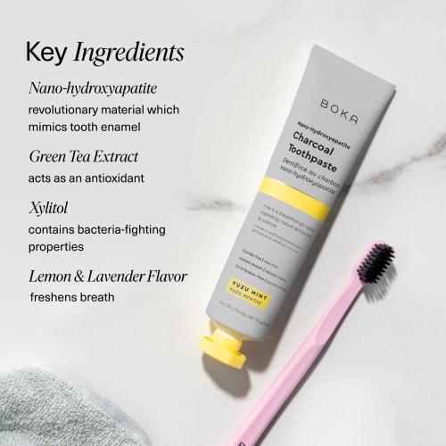 Boka Charcoal Toothpaste - Nano Hydroxyapatite, Fluoride Free, Remineralizing, Sensitive Teeth, Whitening - Dentist Recommended for Adult, Kids - Yuzu