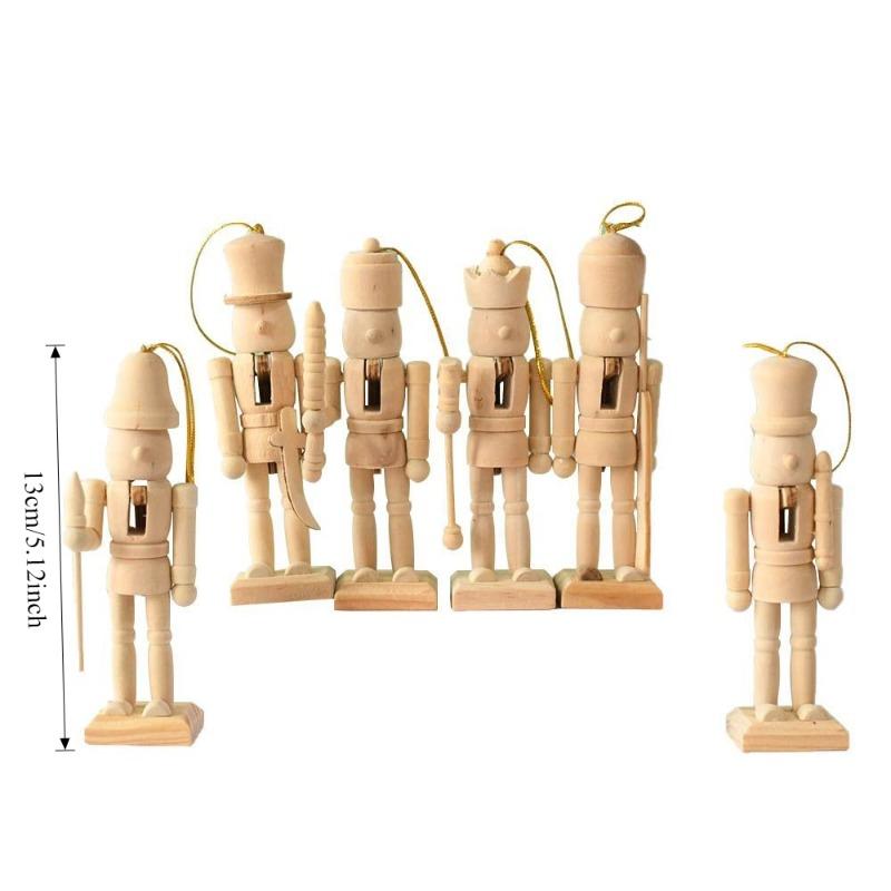 6pcs 13cm Nutcrackers Wooden Ornaments Decorations Set White Blank Wood Decorative Pendant Figurines Christmas DIY Painting Kits