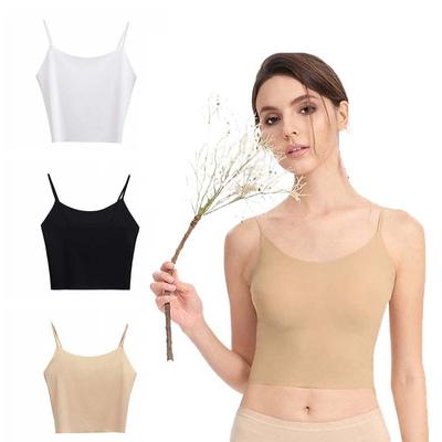 Thin Ice Silk Traceless Sling Tank Top Sleeveless Camisole Simple Strap Skinny Vest Tops  Summer