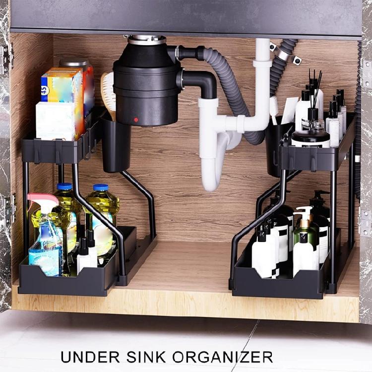 Fashionable Sink Pull Out Drawer Rack 2 Tiers Kitchen and Bathroom Organizers Portable Modern Countertop Storage