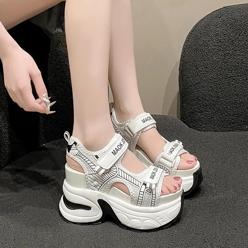Fashion New High Platform Sandals Woman Summer Mesh Chunky Sneakers Female Wedges Slippers For Women Peep Toe Sandalia Feminina 10.5CM