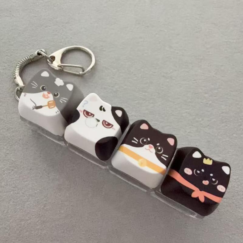 Cute Cat Mechanical Keyboard Switch Tester Kawaii Keycap Keychain Quiet Fidget Toy for Office Work Stress Relief