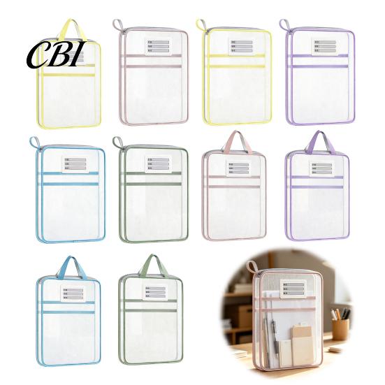 Clear Mesh Pouches Transparent Nylon Document Bag, Portable Lightweight File Organizer with Zipper Travel Holders And Strap, Large Capacity Holder for