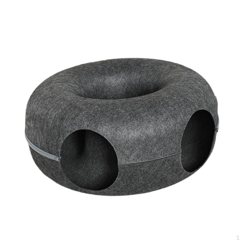 2 in 1 Cat Tunnel Bed Donut Cave Hideaway Pet Circle Hideout for Indoor Cats
