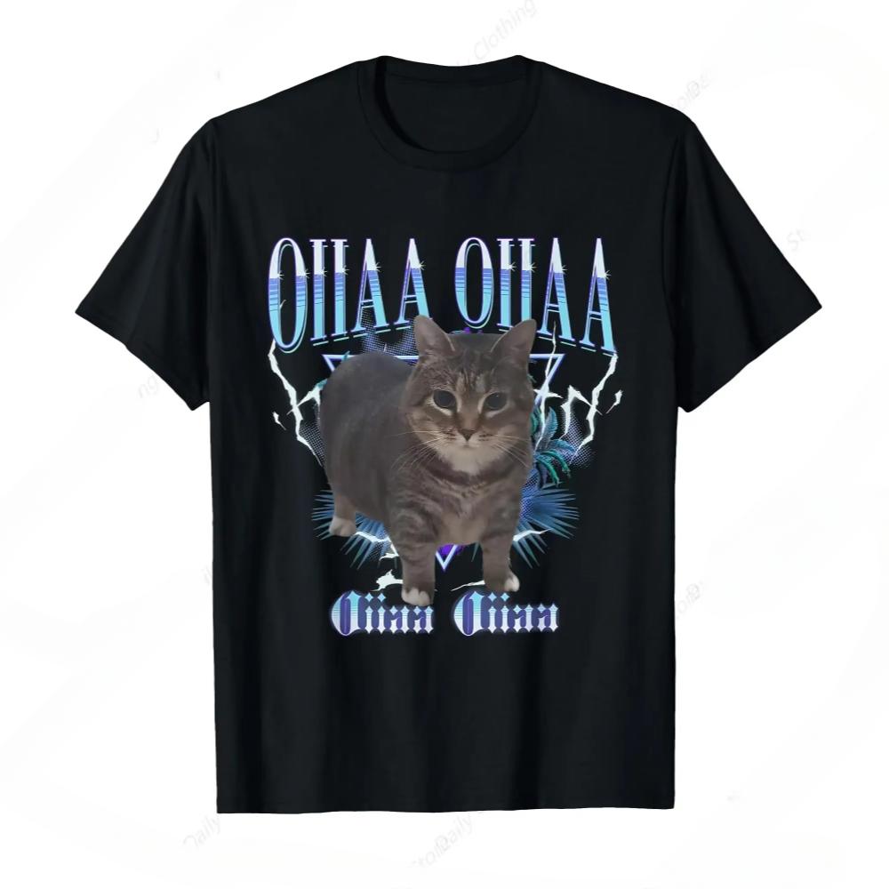 

OIIAA OIIAA Забавный Мем с Крутящимся Котом Юмор Кошачий Маразм Футболка Забавная Популярная Футболка Мода Короткий Рукав 4XL