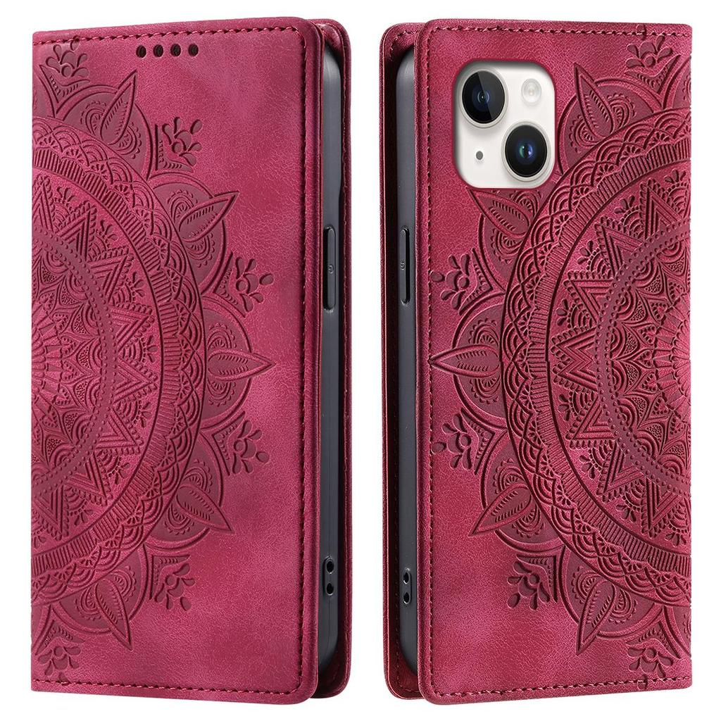 for iPhone 15 Plus,14 Plus,13 Mandala Embossed PU Leather Flip Wallet Case Magnetic Closure Cover