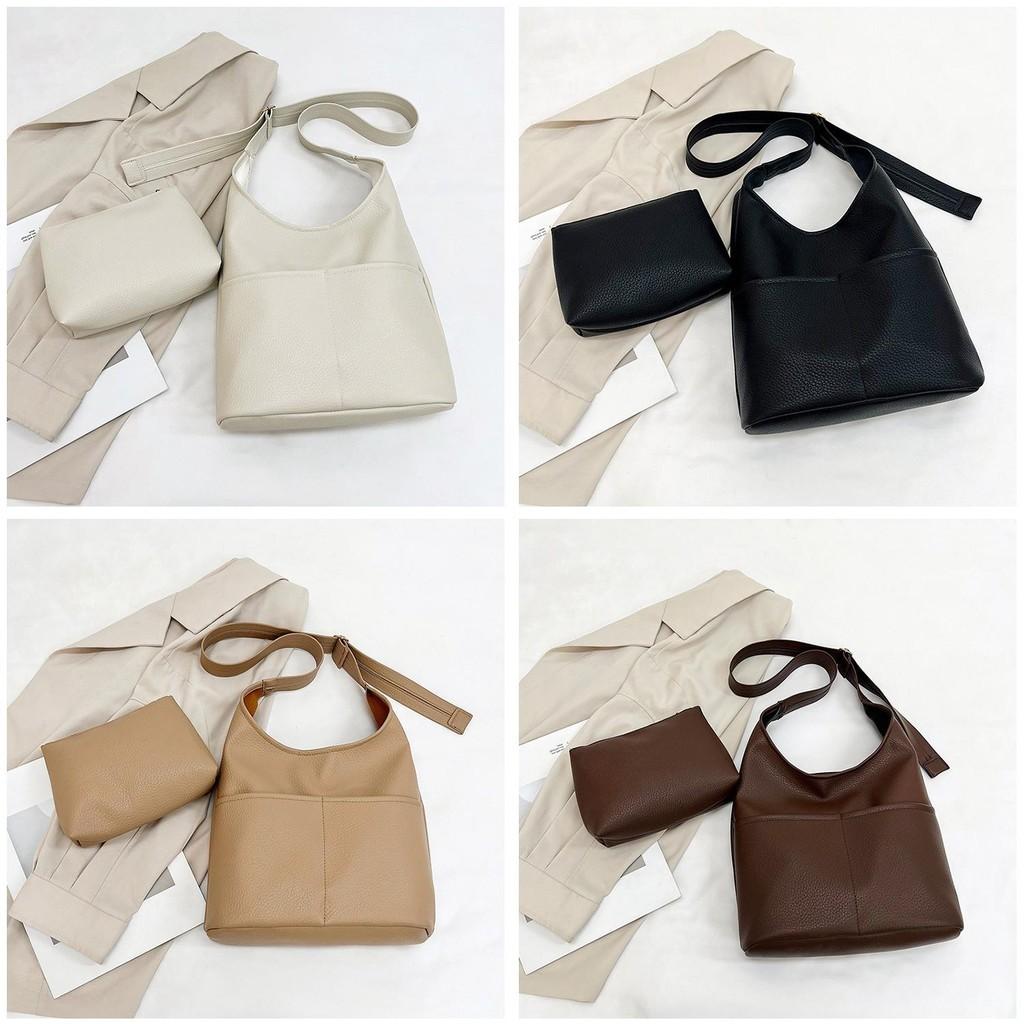 Stylish 2024 New Korean Fashion Pu Bucket Bag Chic Simple Crossbody Handbag