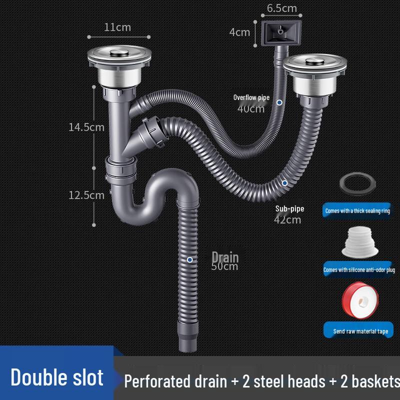 Thickened Double Kitchen Sink Drain Pipe Kit