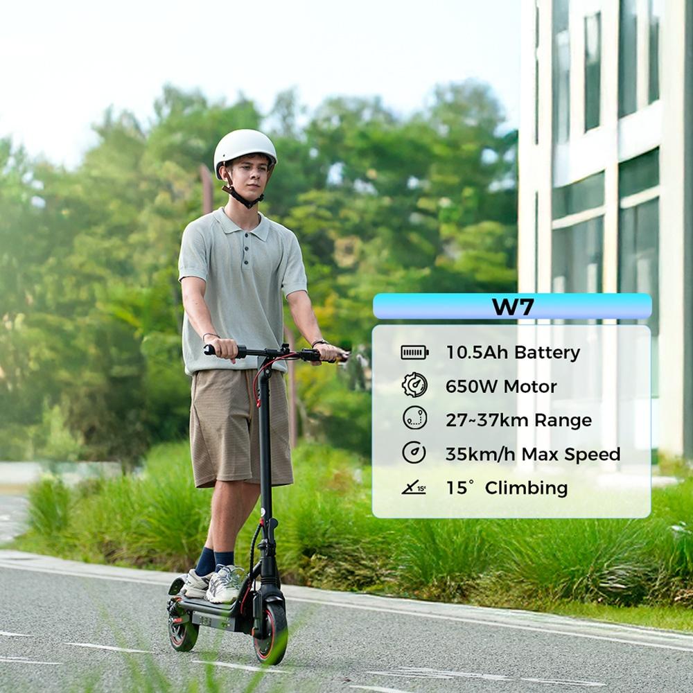 W7 Electric Scooter 650W Motor 36V10.5Ah Battery 35km/h 8.5" Air Tires Dual Suspension with App Max Load 120KG Escooters