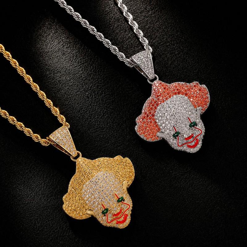 Hip Hop Cartoon Clown Pendant Necklace Copper Inlaid Zirconia Mens Jewelry