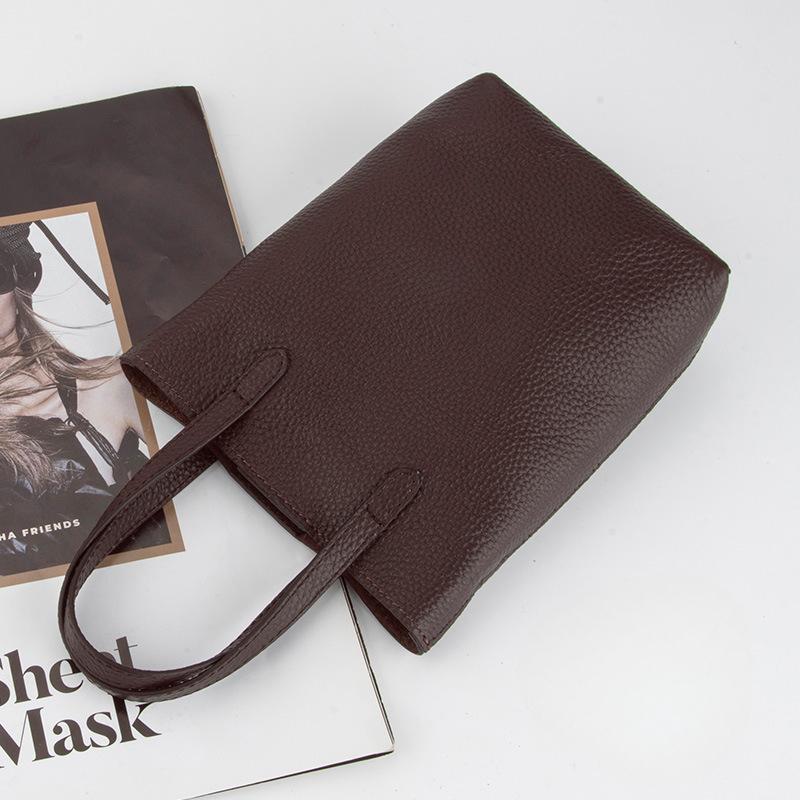 Damen Klassische und Schlichte Vollnarbenleder Vielseitige Einzel-Schultertasche, Leichte Umhänge-Handytasche
