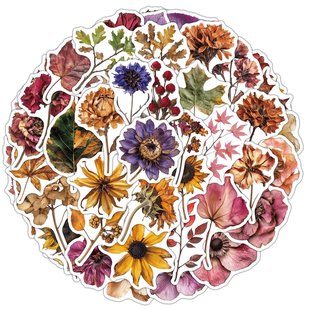 50 Sheets Waterproof Dried Flower Stickers for Water Bottles and Computers - Creative DIY Floral Decals