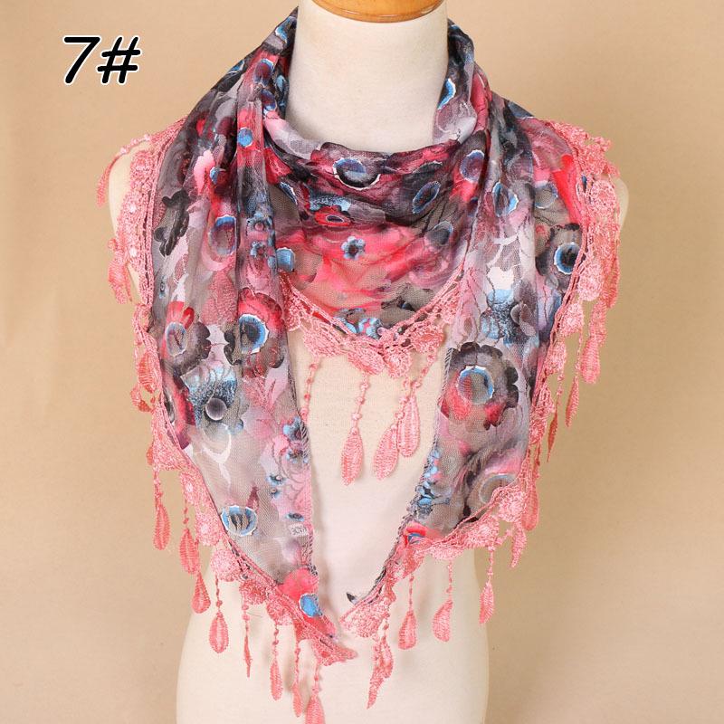 Color lace triangle scarf, spring and autumn fashion hollow tassel women's triangle scarf veil SJJ
