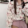 Spring and Autumn Women's Shirt Three-color Vintage Printed Chiffon Shirt Loose Lapel Oil Painting Casual Commuter Women's Top