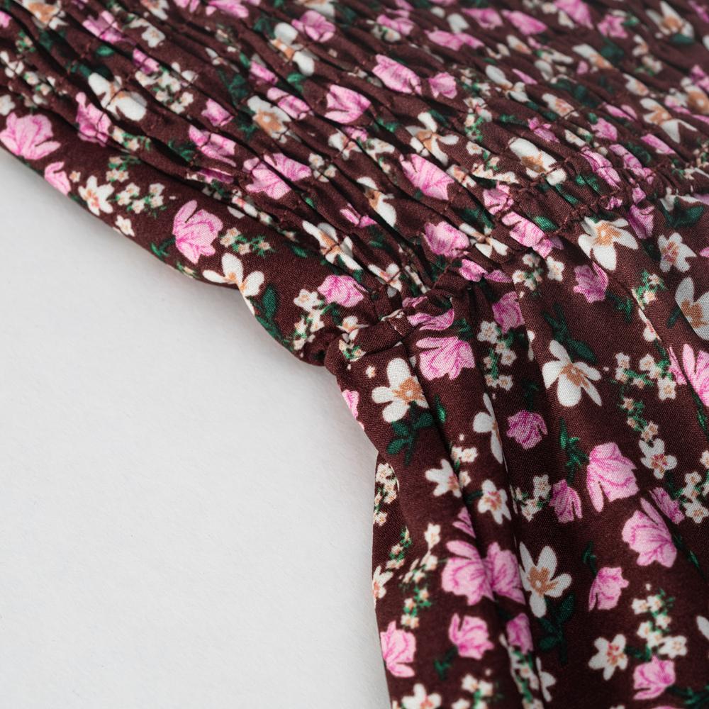 Frauen Herbst Elegante Square Neck Laterne Hülse Plissee Fragmentierte Blume Kleid