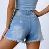 Damen-Jeansshorts in Farbe, Stretch, schmale Passform, Used-Look
