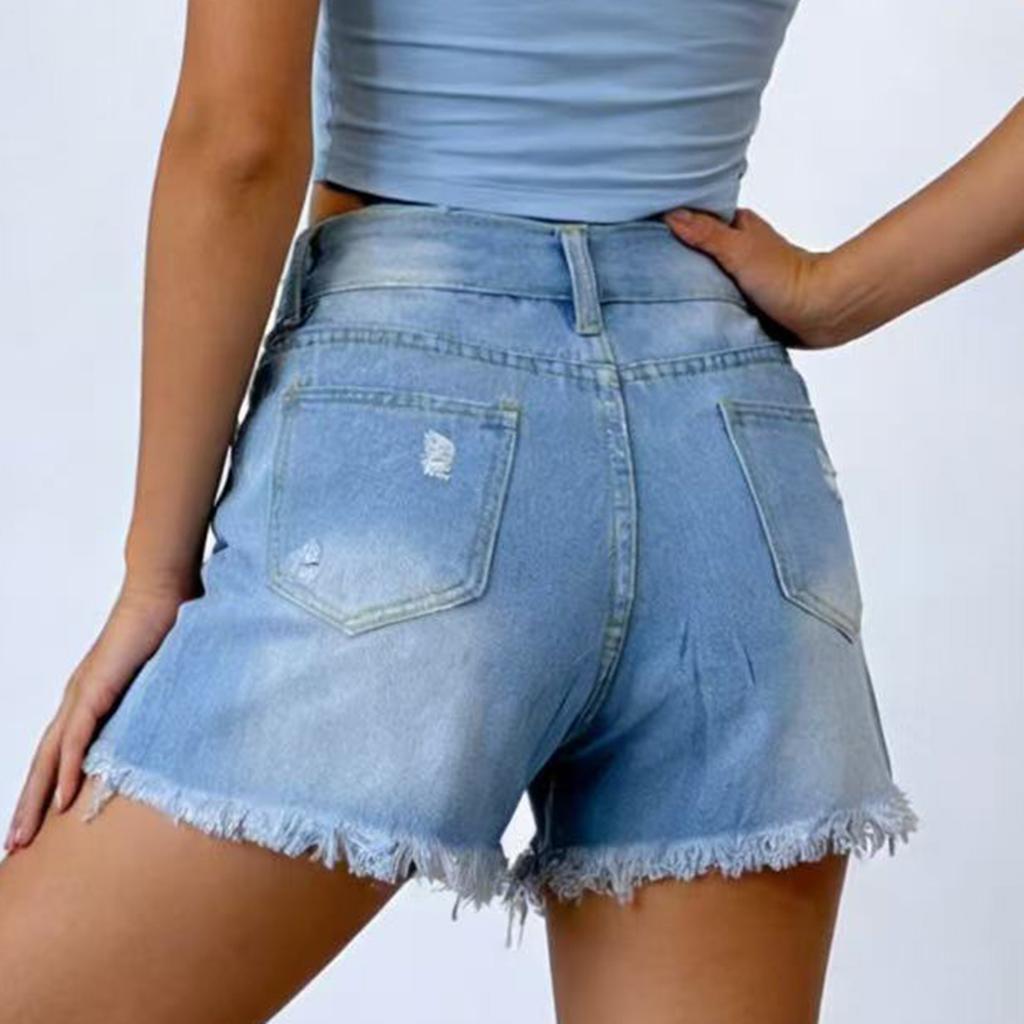Damen-Jeansshorts in Farbe, Stretch, schmale Passform, Used-Look
