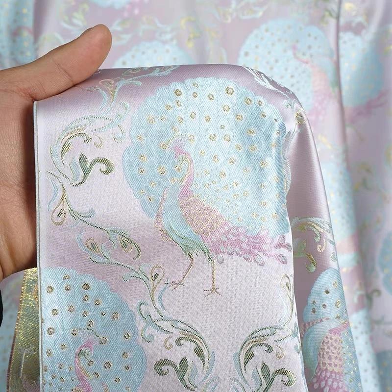 100x150cm Brocade Jacquard Fabric Peacock Print Weaving Fabric Gold Gilded Sparkling for DIY Dress Skirt Jacket Pant Design