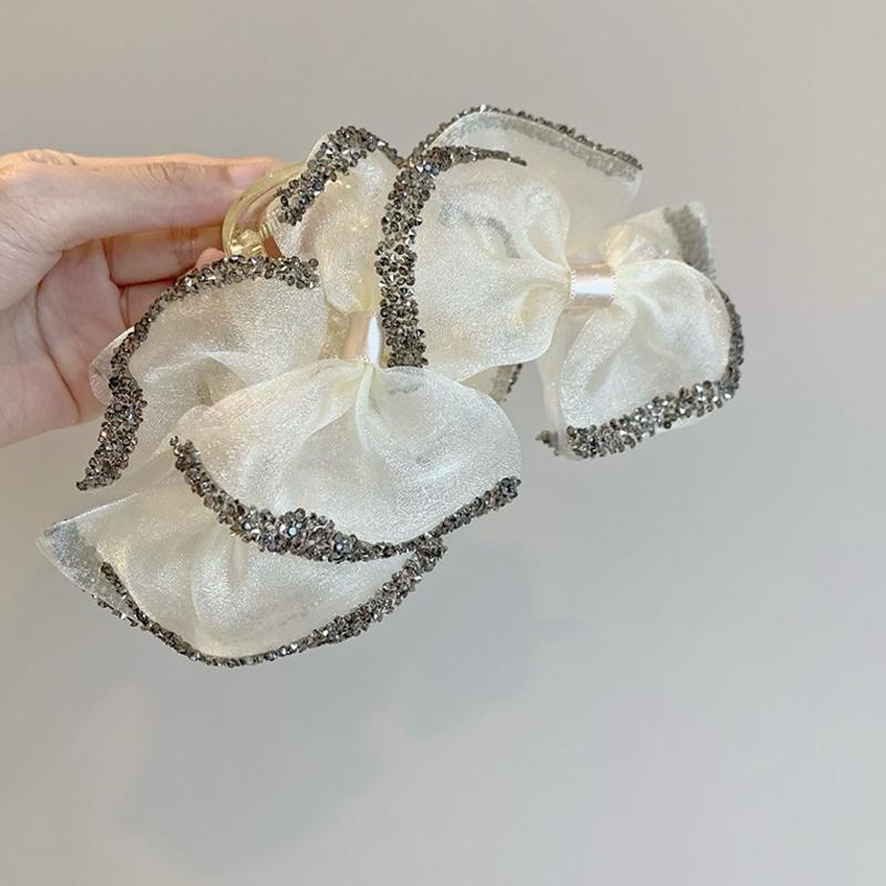 

French Elegant Romantic Shining Organza Hair Clip Simple Temperament Shining Large Shark Hair Clip шампанского