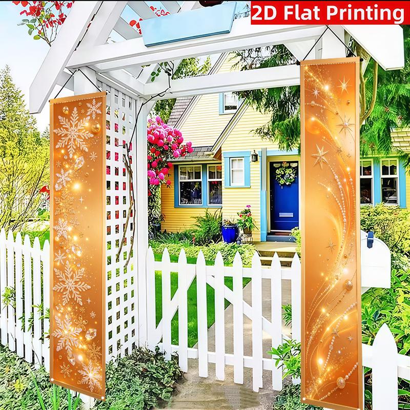 2D Flat, 2D Flat - 2D Flat, 2D Flat - 2D Flat, 2pcs, Sign (11.8 X 70.8 Inches / 30 X 180 Cm) Party Banner Flag, Polyester Material, Golden Orange Tone