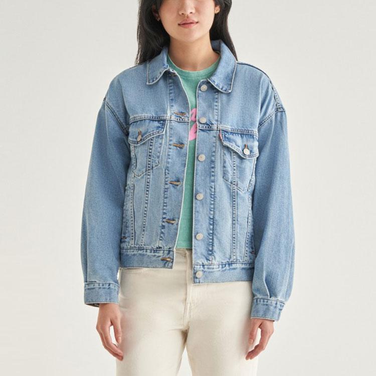 Levis Type 3 Solid Color Spliced Comfortable Long Sleeve Denim Jacket Women Jackets Light-Blue A1743-0043