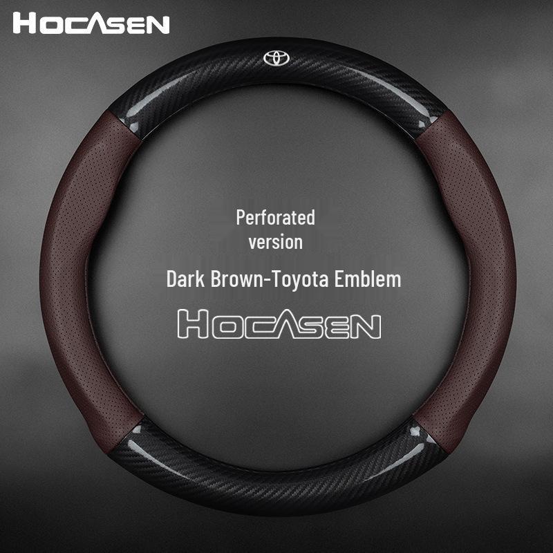 Genuine Leather Carbon Fiber Steering Wheel Cover for Toyota Prado, Camry, Reiz, Highlander, and Crown