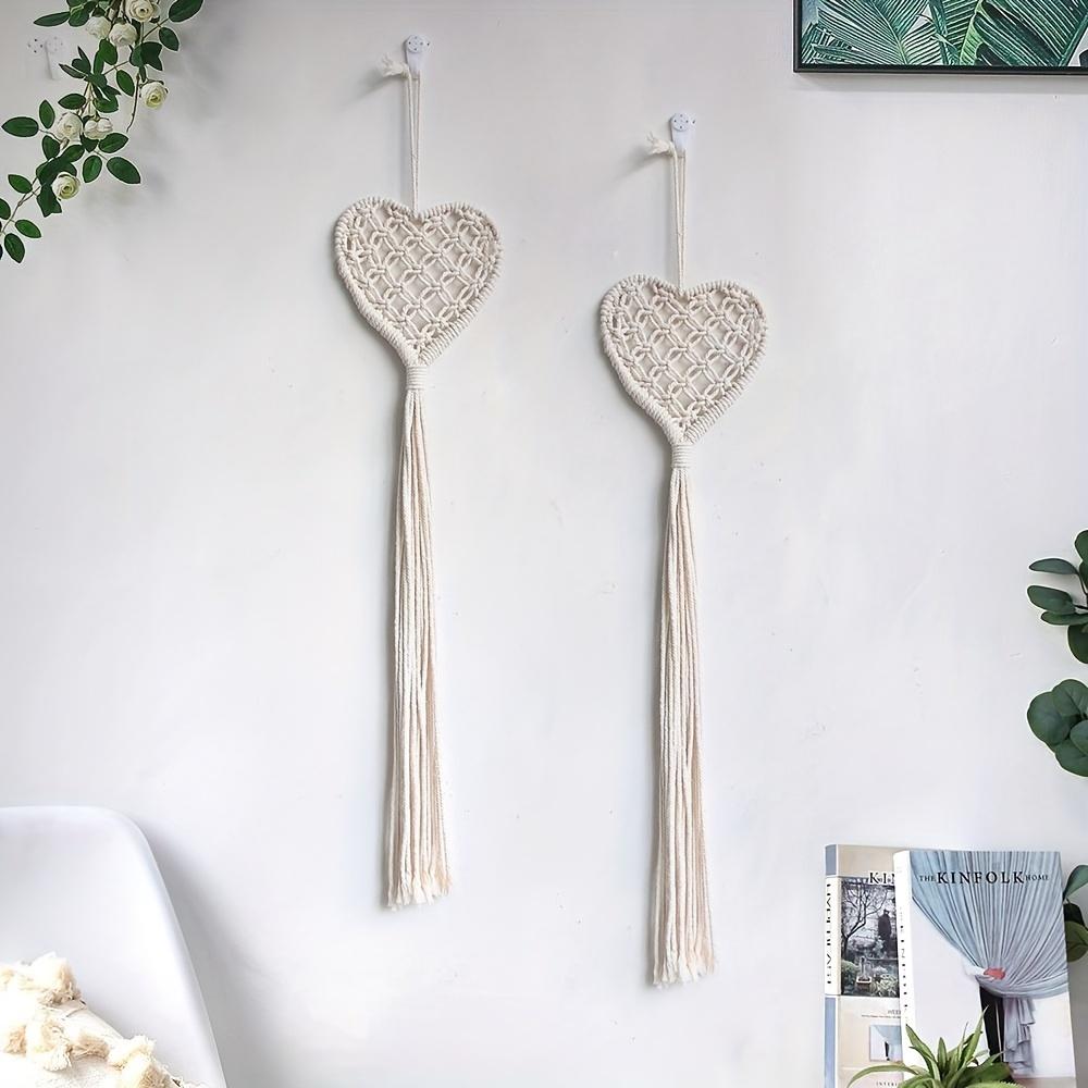 Schickes Bohème 1 Stück Handgewebtes Herzförmiges Quasten-Wandbehang | Polyester-Dekoration mit Makramee-Design für Zuhause & Schlafzimmer, für Valentinstags-Raumdekoration