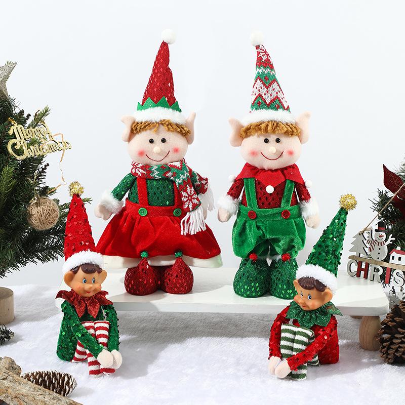 Stretchable Elf Boy Doll Christmas Decoration - Red & Green Sitting or Standing Display