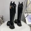 Leather Hollow Boots Women's Knee 2025 New Spring and Summer Breathable Mesh High Boots Thick-soled Thin Boots