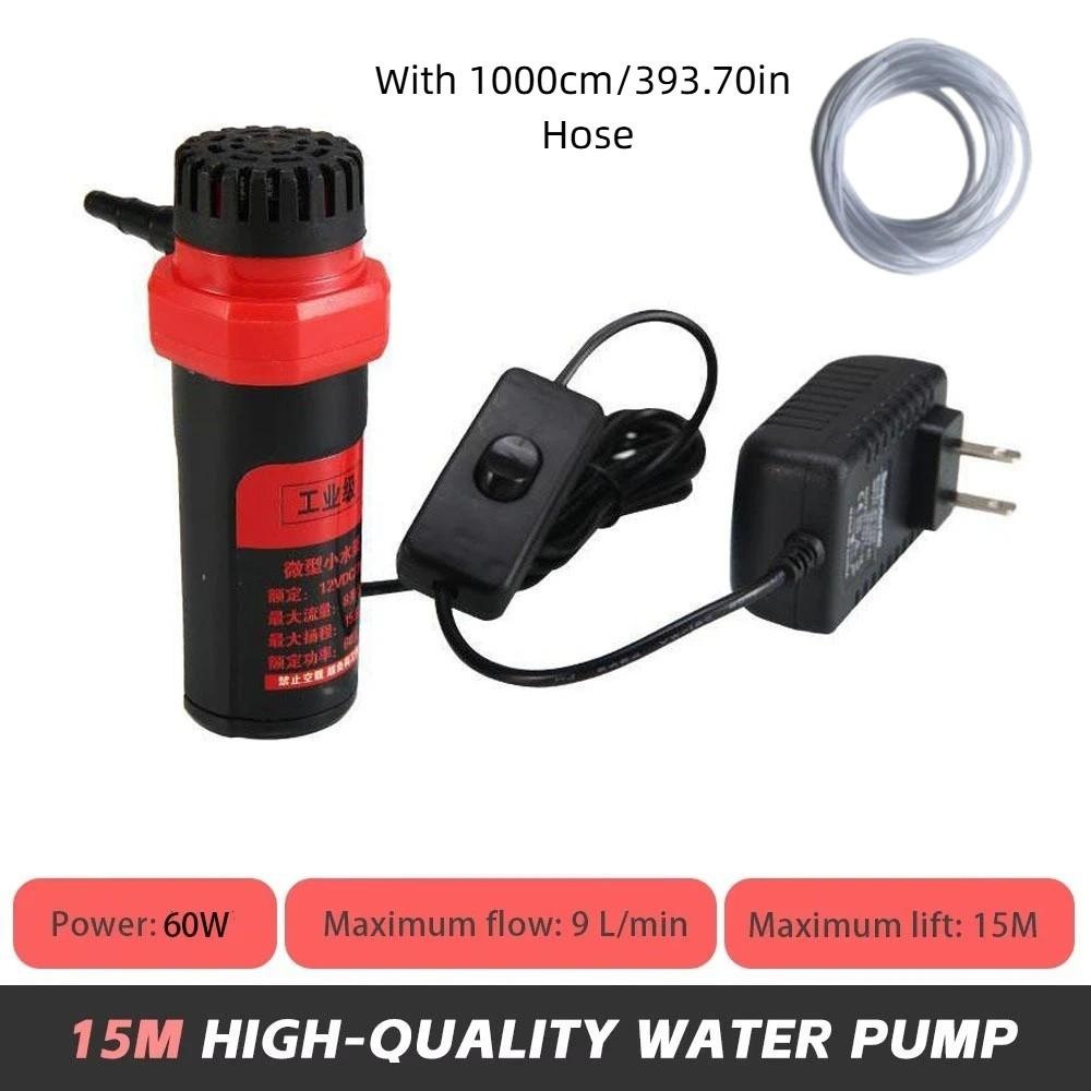 Low Noise Mini Submersible Pump Lift 10/15M with Water Hose Aquarium Water Change Pump Self-priming with Switch
