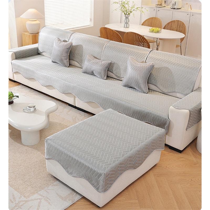 Summer Ice Silk Sofa Cover Minimalist High-End Cat Scratch Resistant Non-Slip Sofa Cushion Mat Cool Seat Footrest Chaise Lounge Protector