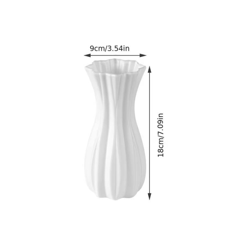 Matte White Striped Plastic Vase Shatterproof Hydroponic Container Lightweight Home Decor For Flowers, Plants Tabletop Display