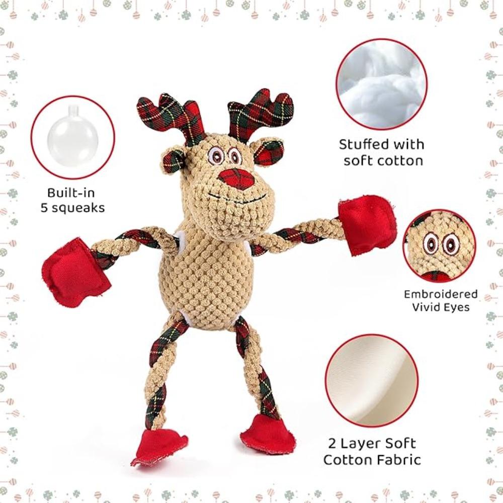 Christmas Dog Toys Plush Squeaking Toys Chewing Knot Teeth Grinding Interactive Artifact Improving Intelligence Deer Shaped Pets
